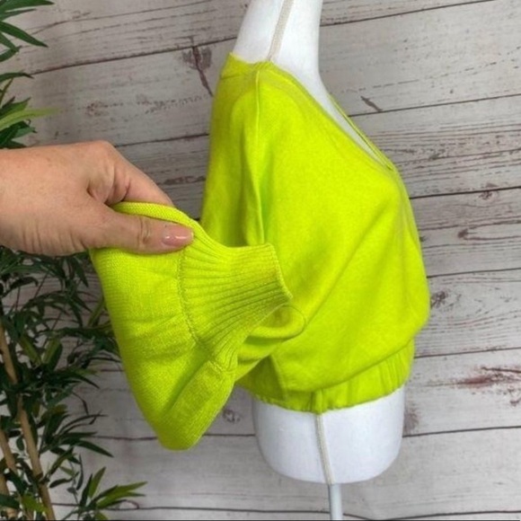 Abound V-Neck Knit Drop Shoulder Neon Elastic Waistband Hem Sweater NWT - Picture 3 of 7